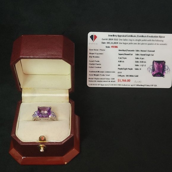 EFFY 14K White Gold Amethyst/Tanzanite/Diamond Ring - Size 6 *Pristine* - Picture 6 of 6